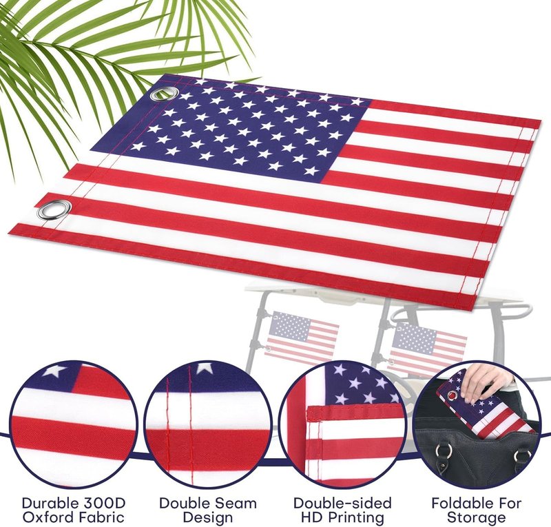 USA Golf Cart Flag - 12" x 18" Easy-Install American Flag with Elastic Strap Bracket - Golf Cart Accessories, Boat and Bicycle US Flag（2 Pack） (2 Pack Upgrade)