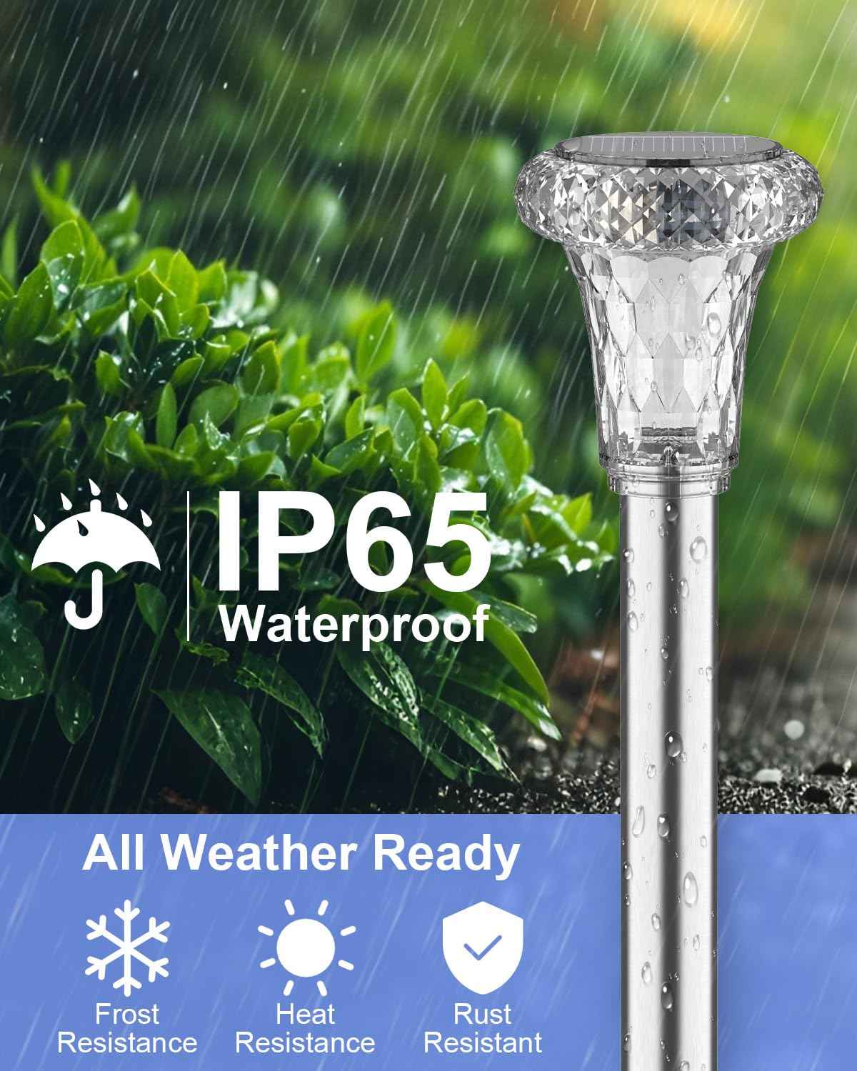Mini Solar Pathway Lights Christmas Outdoor 12 Pack Waterproof Upgraded Bright LED Solar Garden Lights Stainless Steel Solar Powered Landscape Light for Outside Yard Lawn Decorations-Cool White