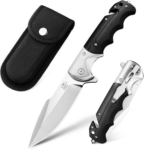 Lothar Smaug Pocket Knife - 3.7 Inch D2 Steel Folding Knife with G10 Handle & Glass Breaker | Tactical Survival Gift
