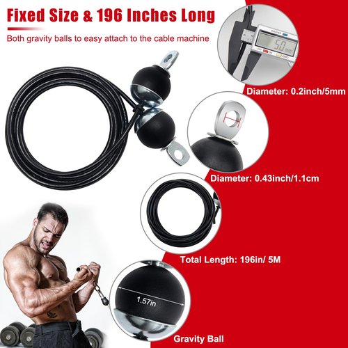 Anglekai 196In Home Gym Replacement Cable, Fix Fitness Pulley Cable with 2 Gravity Ball 5mm Gym Pulley Cable for Exercise Machine Cable Replacement (196in)