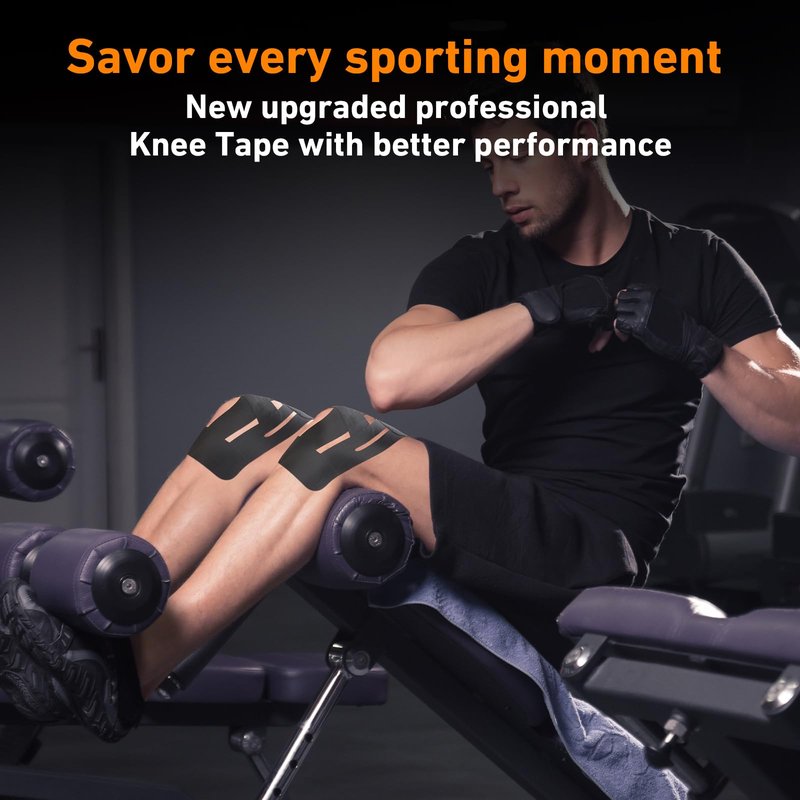 PreCut Kinesiology Tape for Knees, 12PCS Upgraded Waterproof KTQUICK Knee Tape for Knee Pain Relief Pre Cut, Original Cotton Athletic Knee Tape, Waterproof&Hypoallergenic Latex-Free for Sports (Black)