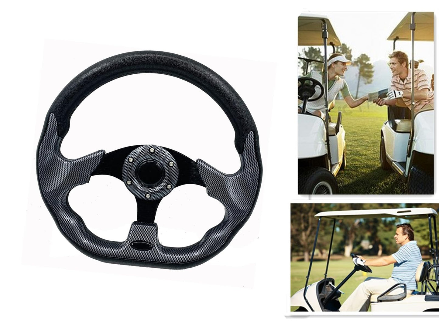 Golf Cart Steering Wheel,Universal Golf Cart Skid Steering Wheel,for Club Car EZGO RXV and TXT, Yamaha, Precedent Tempo (Blackgrid)