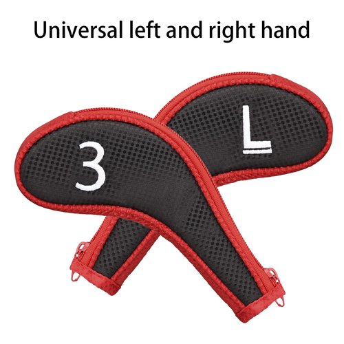 Craftsman Golf 11pcs/Set Meshy Golf Club Iron Head Covers Headcover with No. on Both Sides Suitable for Right and Left Handed Golfer Zipper Closure (Black & Red)