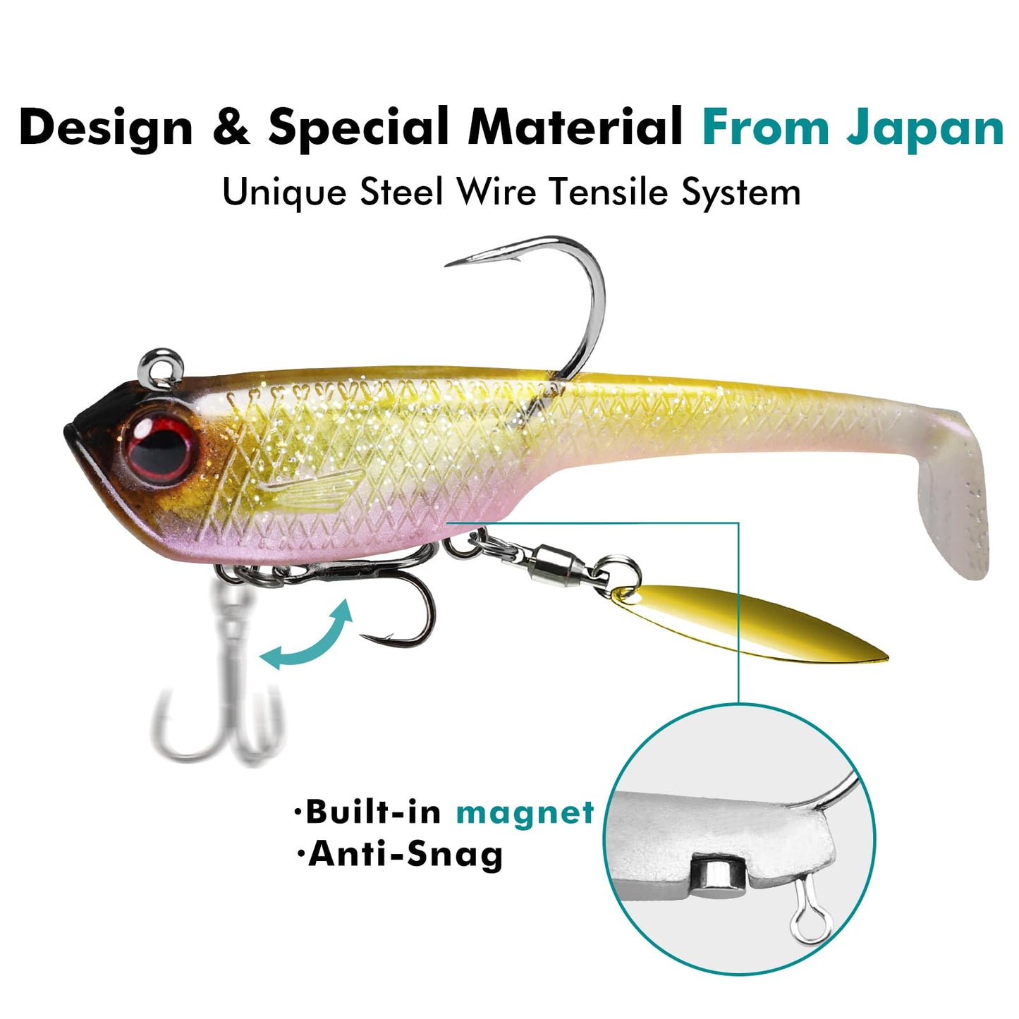 TRUSCEND Shadtale Soft Fishing Lures with BKK Hooks – Easy Catch: Trembly Sinking and Vibrating Swim for More Bites, Paddle Tail Spinner Swimbait for Bass, Trout, Crappie, Walleye, Great Fishing Gear
