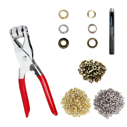 1003Pcs Grommet Tool Kit, 1/4 Inch 6mm(Inside) Grommet Eyelet Pliers Kit with 1000 Metal Eyelets with Washers for Fabric, Leather, Belt, Shoes, Clothes