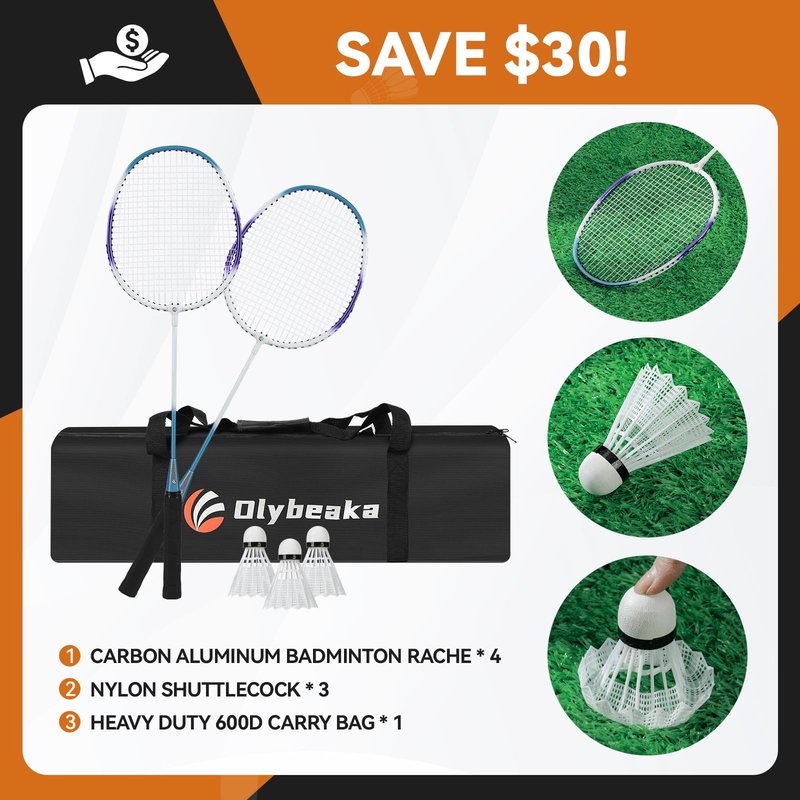 12ft Badminton Net Set for Backyard Beach with Durable Anti-Sagging Net, Heavy Duty Poles, 2 Aluminum Badminton Rackets, 3 Shuttlecocks, Carry Bag - Easy Setup & High Stable (Black and Green, 12ft)