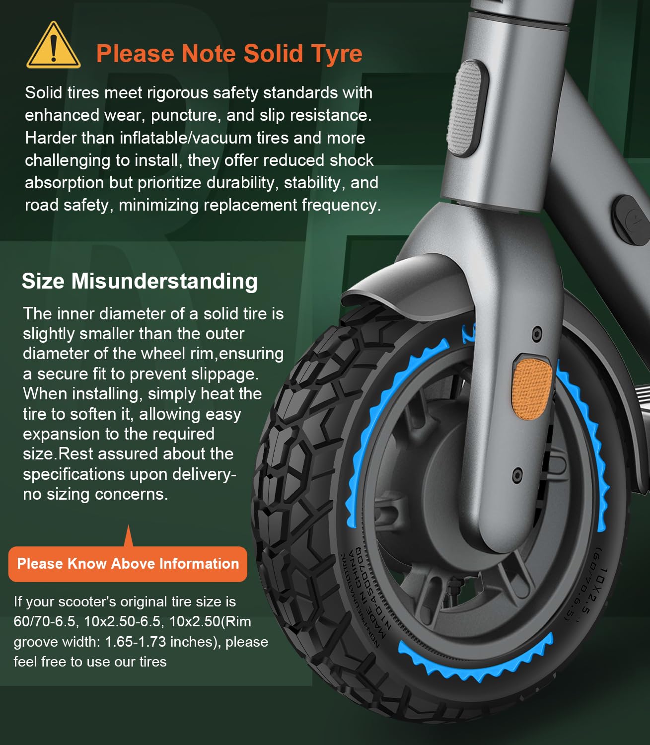 BANGTING 2PCS 60/70-6.5 Scooter Tire Tubeless - 10x2.50 Front or Rear Replacement Puncture-Proof Solid Tires, 10x2.50-6.5 Airless Off-Road Tire for Segway G30/G30D/G30LP/G30D II (Blue)