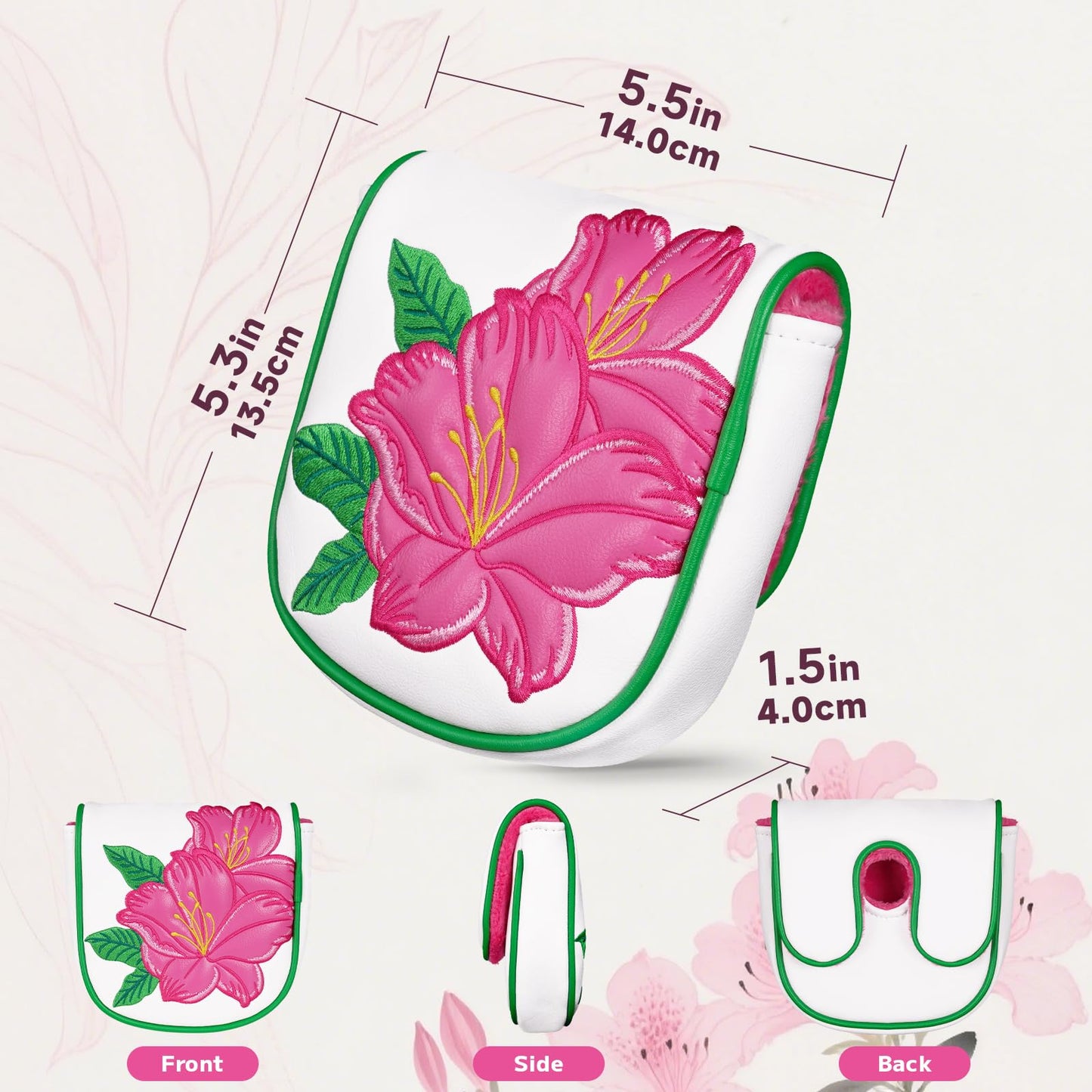 LZFAN Golf DF3 Mallet Putter Cover Golf Club Head Cover Golf Head Cover Driver Flower Embroidery