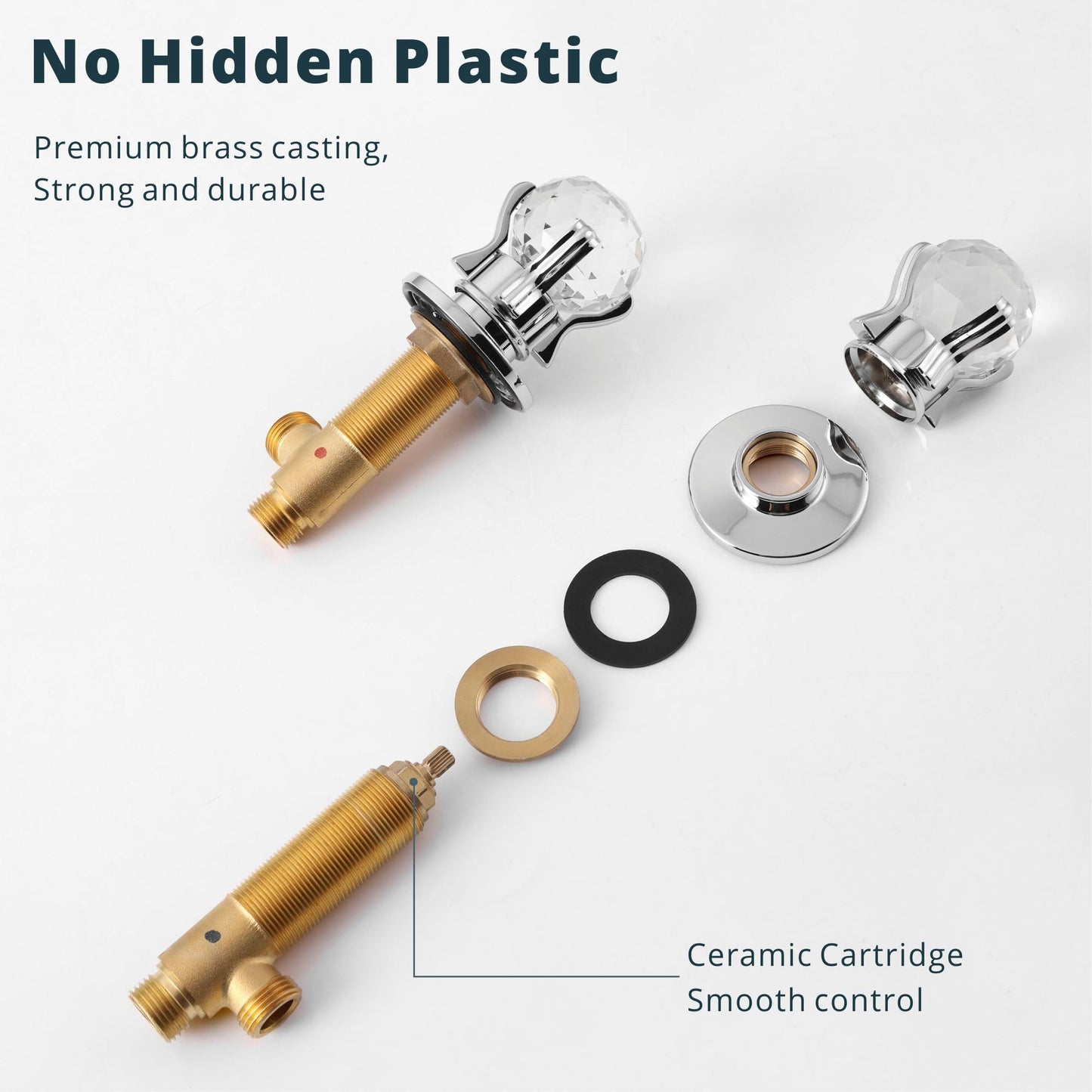 DOLGABA LED Bathroom Faucet 3 Hole Chrome Waterfall Bathroom Sink Faucet with Light, 8 Inch Widespread Modern Vanity Tap with 2 Crystal Handles and Water Supply Hoses