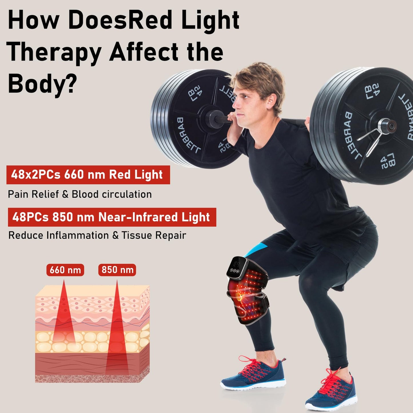 Longzhuo Knee Massager with Heat and Red Light Therapy Device, Cordless Heated Knee Brace with 5 Heat Levels & 3 Vibration Knee Heating Pad Wrap for Seniors, Men & Women