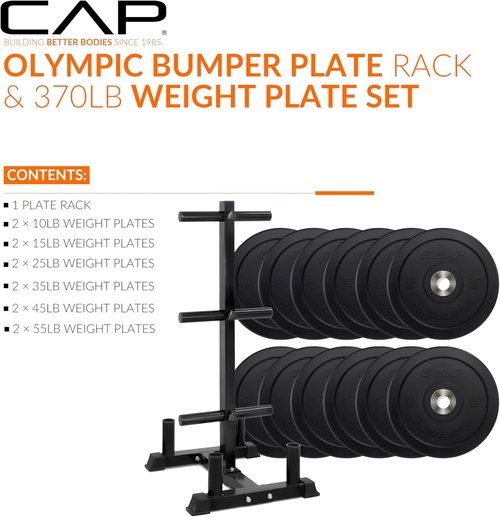 CAP Olympic Bumper Plate Weight Set - 2-Inch | 100-370 lbs | Available in Multiple Colors | Optional Storage Rack