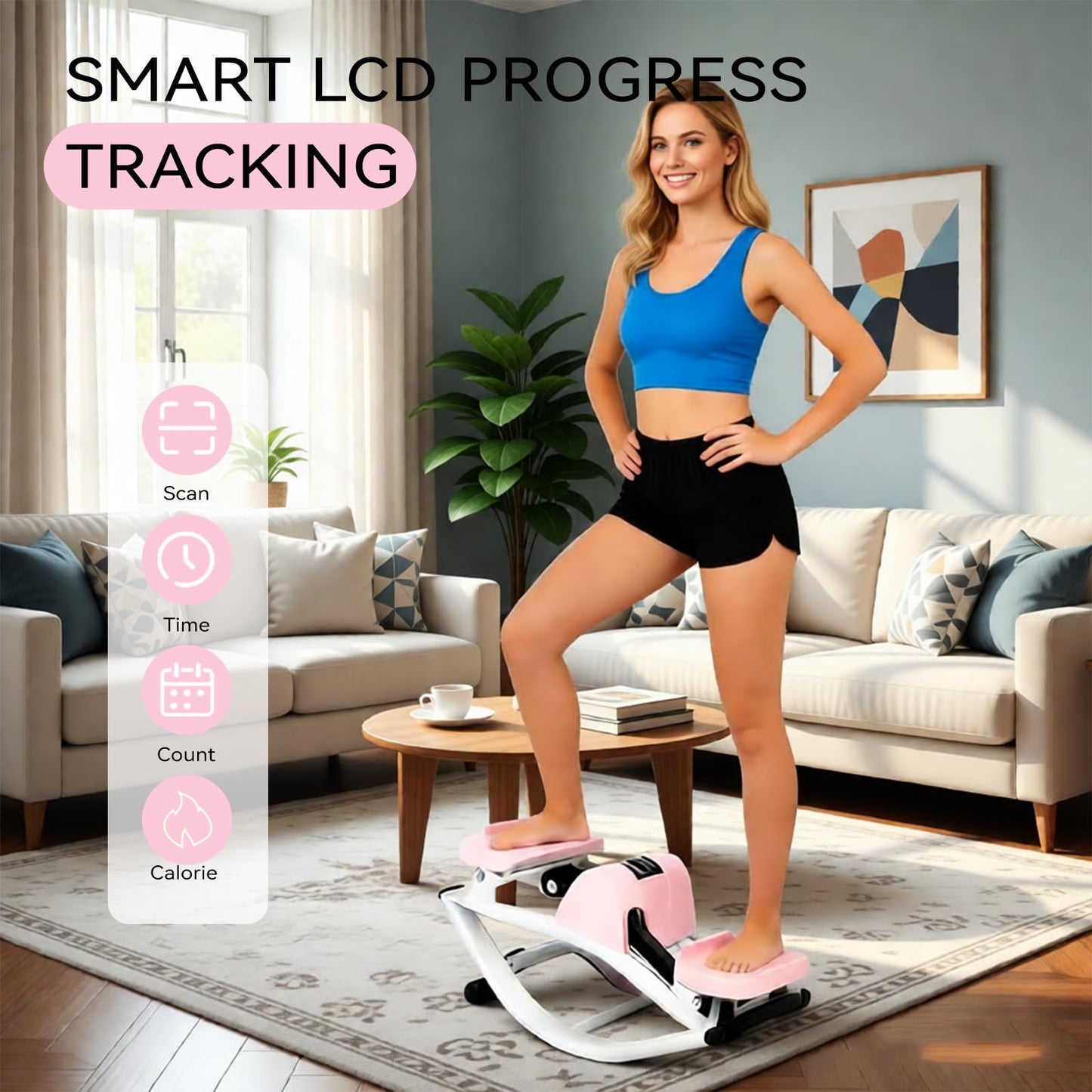 Rock Stepper with Resistance Bands - Ultra-Quiet Hydraulic Lateral Stepper, Fully Assembled Side to Side Step Rocker for Home Office, 250LBS Capacity
