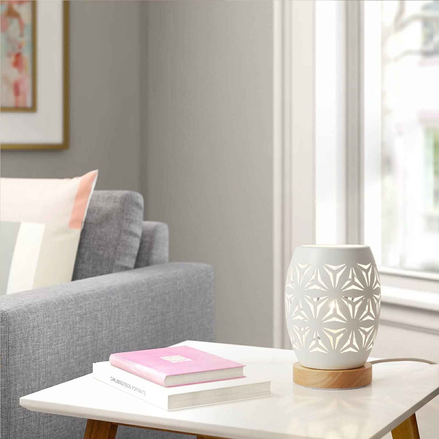 OuXean Bedside Table Lamp, Small Night Light Metal Lampshade and Wood Base, E12 40W Desk Lamp for Bedroom Living Room Home Decor Office Restaurant Bar, White, Without Bulb