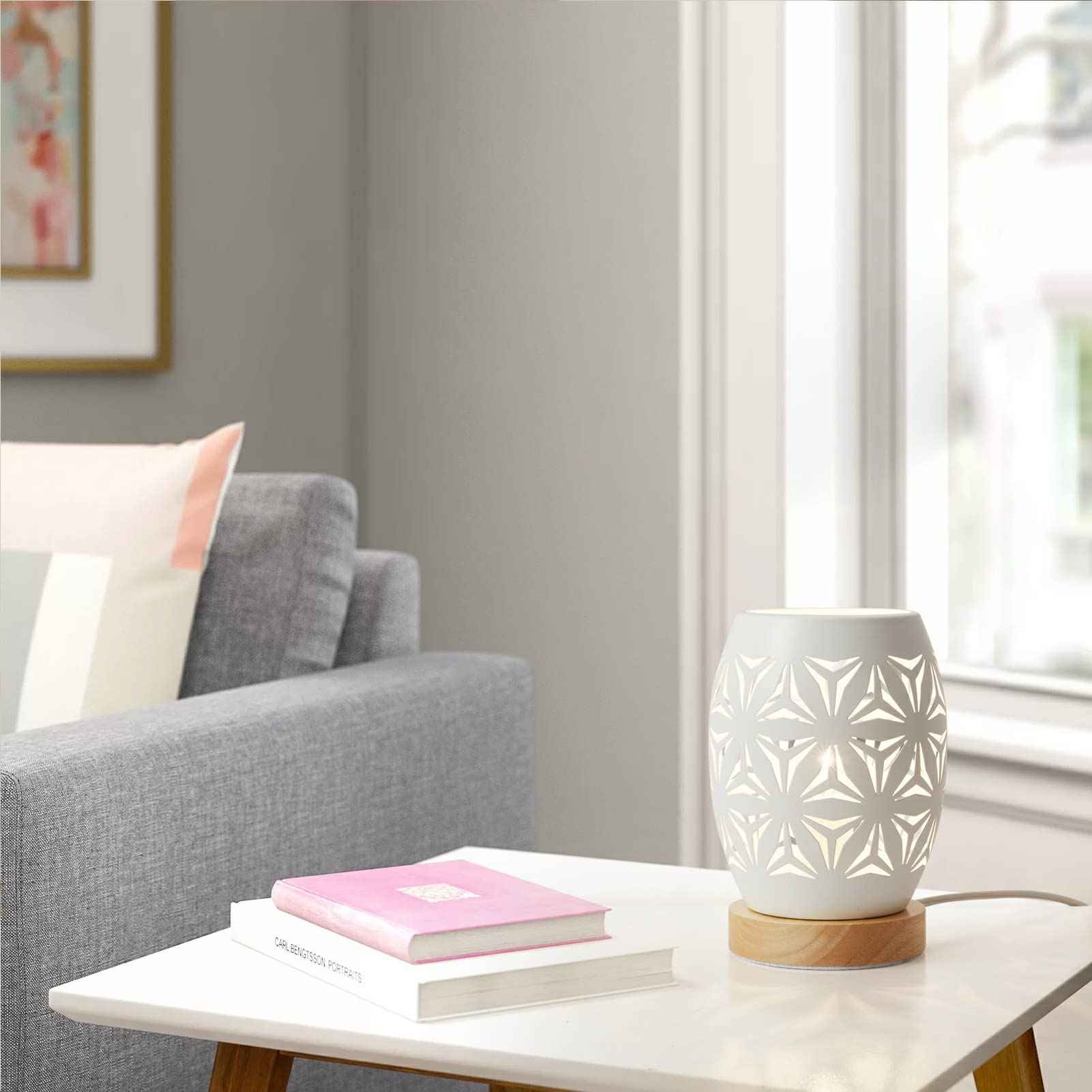 OuXean Bedside Table Lamp, Small Night Light Metal Lampshade and Wood Base, E12 40W Desk Lamp for Bedroom Living Room Home Decor Office Restaurant Bar, White, Without Bulb