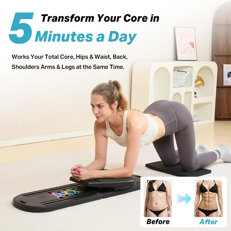 CHICCLO Pilates Board, Pilates Reformer Set, Multifunctional Abdominal Board Ab Core Trainer Home Workout Equipment (Matte Black)