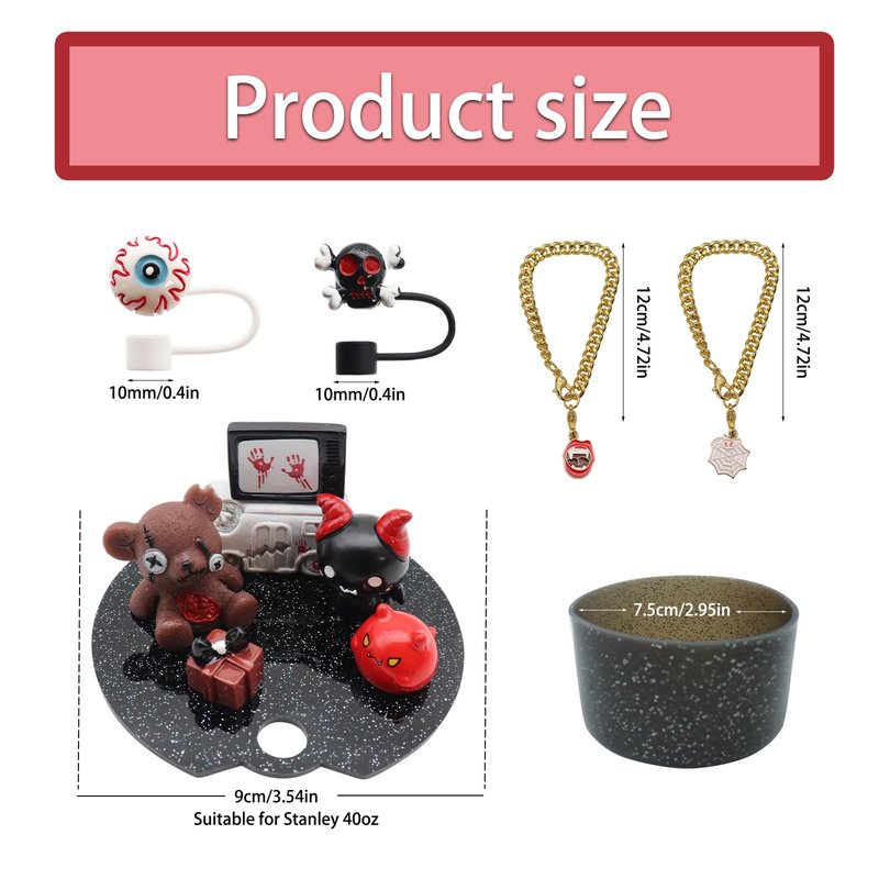 Cup Lid Topper Decoration for Stanley 40 oz，Halloween Stanley Cup Lid Accessories，Including Silicone Boot, Cute Straw Topper Cover Cap, Lid Charms，Cup Chain（G）