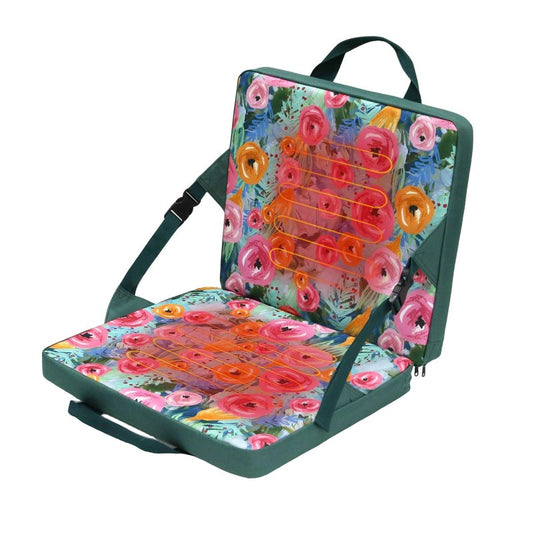 JLDTOP Heated Stadium Seats with Backrest Foldable(No Power Bank), Cushion Pad Portable, Thick Padded with Handle, Ideal for Camping Sporting Events Concerts (Green Floral)