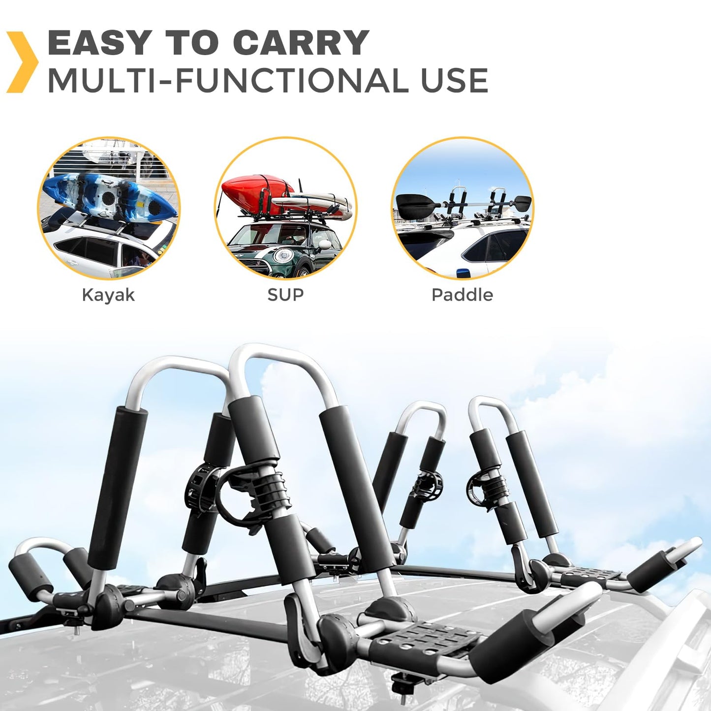 IKURAM R Aluminum Kayak Roof Rack Folding J-Style Universal 3-in-1
