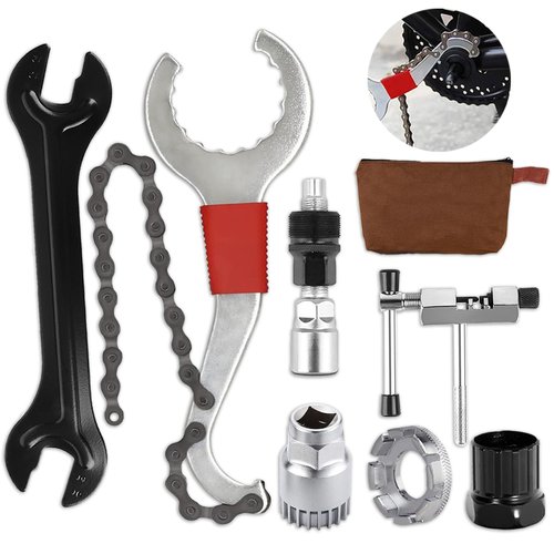 Bike Repair Tool Kit 7Pcs,Tool Zipper Pouch,3-in-1 Cassette Remover Wrench,Bike Chain Breaker,Hub Cone Wrenche,Bottom Bracket Remover,Freewheel Remover,Crank Puller Extractor,Spoke Wrench