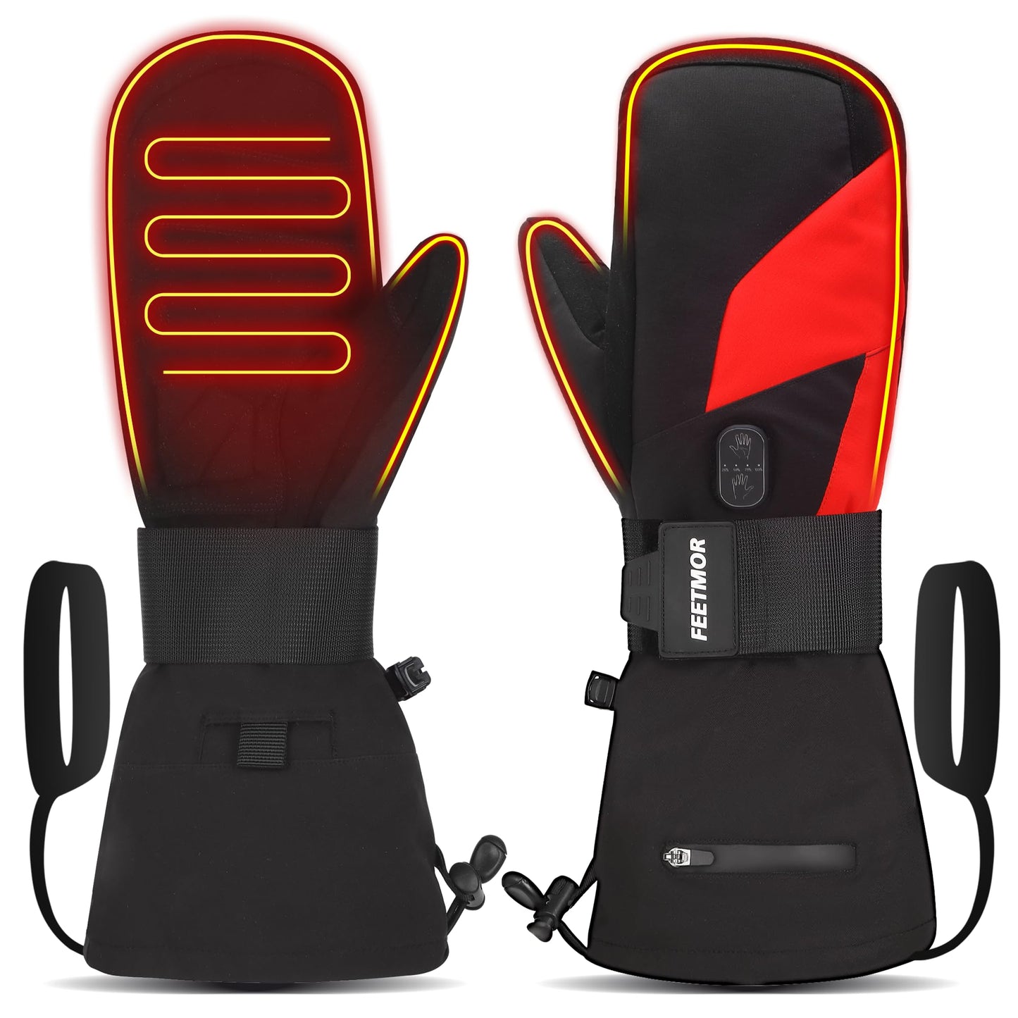FEETMOR Heated Mittens for Women Men - Electric Rechargeable Dual-Heated Ski Touchscreen Winter Gloves for Arthritis Raynaud Snowboarding Camping Hiking Skiing(Medium)