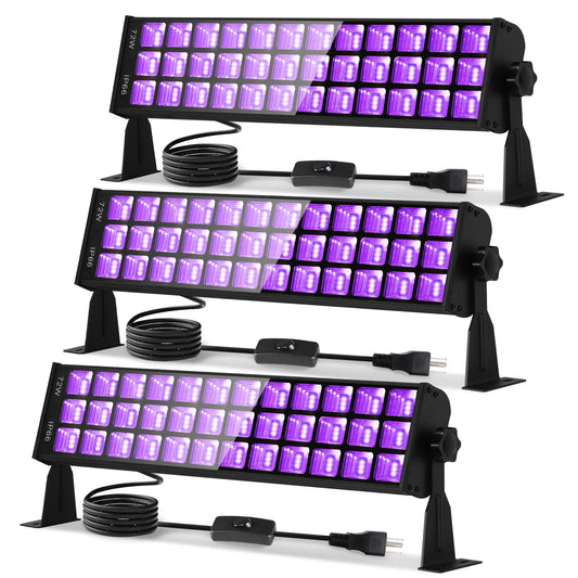 72W Black Light Bar IP66 Waterproof, LED Blacklight with Plug+Switch+5ft Cord, Outdoor Black lights with 108 LEDs, for Neon Glow in the Dark Party Halloween Decor Body Paint Fluorescent Poster, 3 Pack