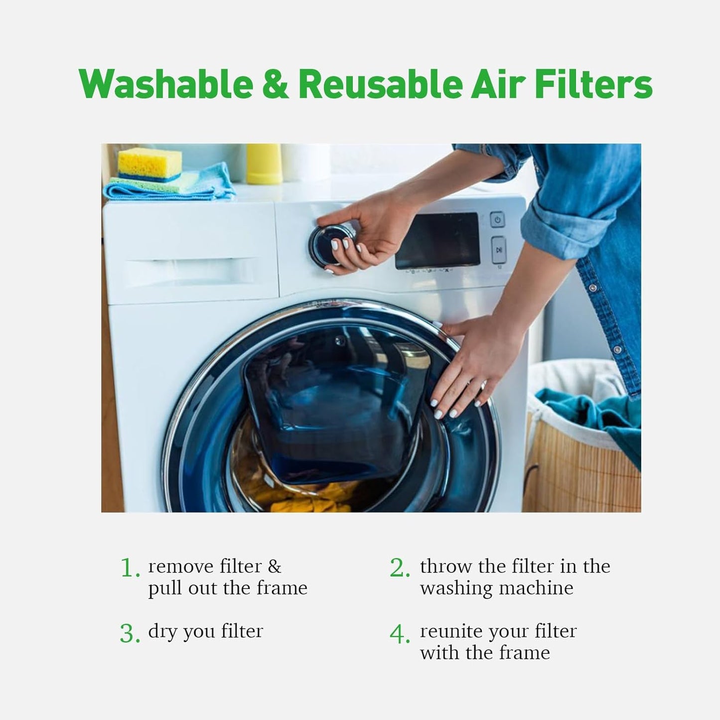 20x20x1 Washable Air Filter - Reusable MERV 8 for AC & HVAC Systems