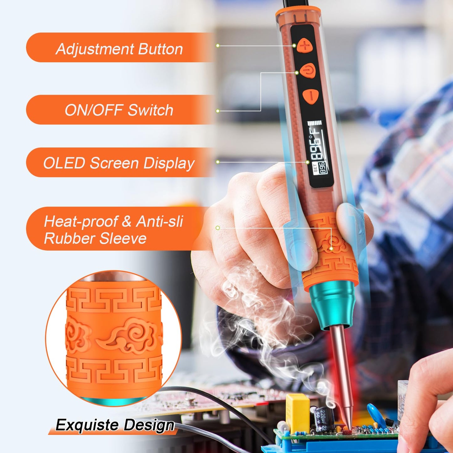 Soldering Iron Kit, Soldering Gun with OLED Digital Display, 8 Seconds Fast Heating 356-896℉ Solder Kit, Auto Sleep, Includes Solder Wire, Stand, T12 Tips for Electronics, Orange(With Power Adapter)