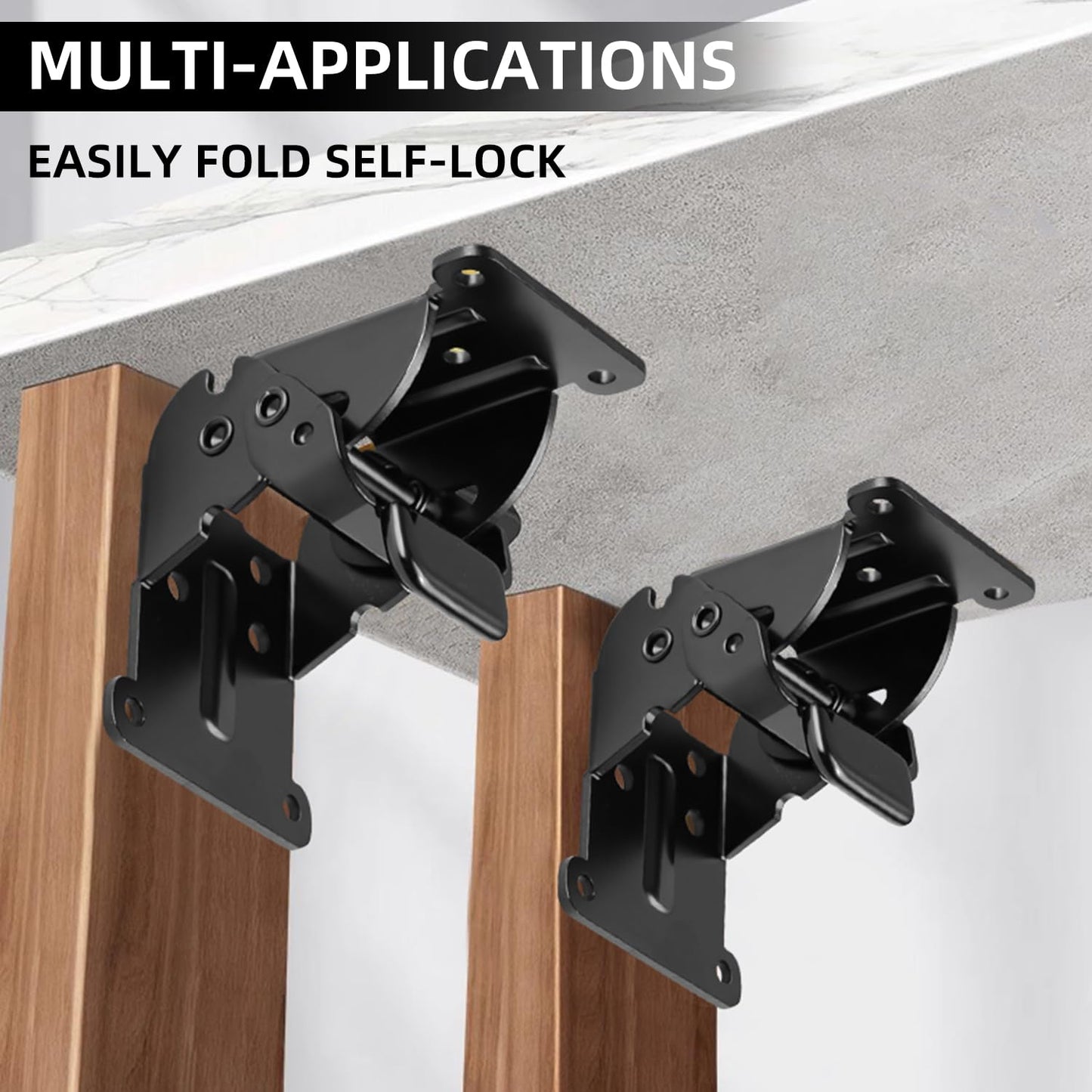 YDAJIURI Folding Brackets 4 Pack, Heavy-Duty Self-Locking Hinges with Screws, Foldable Lock Extension Support Brackets for Table Legs, Bed Legs, Workbenches – Black