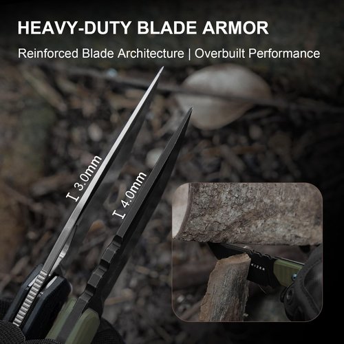 Kizer Quartz Fixed Blade Knife, 3.15" Tanto AEB-L Tactical Knife with Olive Green G10 Handle, 3D Anti-Slip Jimping Hunting Knives with Kydex Sheath for Camping Hiking Survival 1086A1
