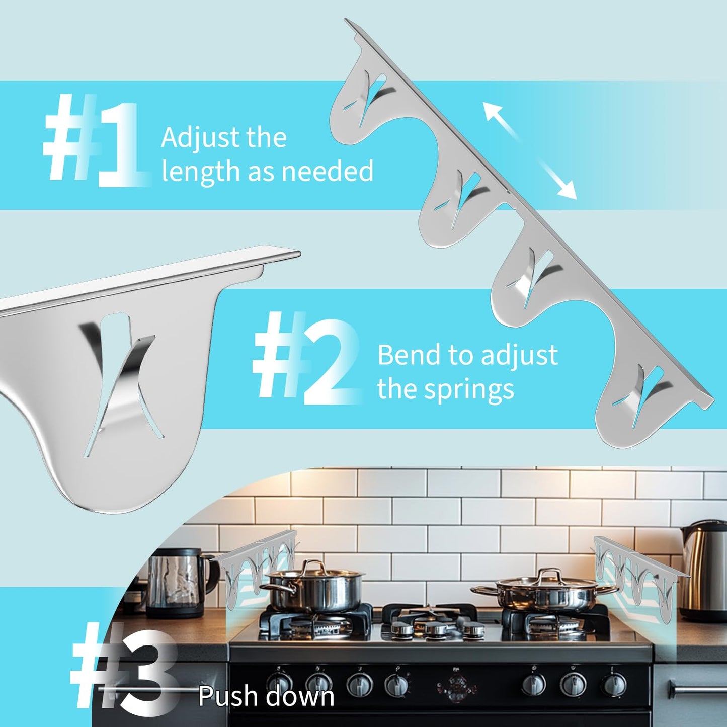 Stove Gap Covers Stainless Steel, 2 Pack, Stove Gap Filler, Stove Gap Guard, Range Trim Kit, Heat Resistant, Easy Clean, Retractable, Length 13.8” to 27.5”