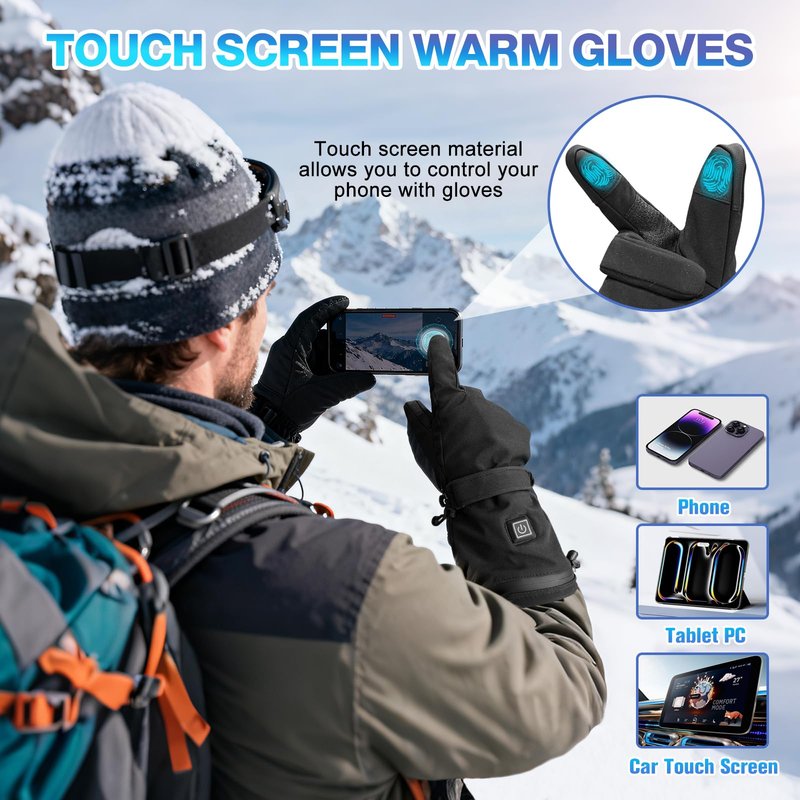 Heated Gloves for Men Women Heated Gloves Rechargeable with 3 Levels Temperature Control Heating Glove Women Men Suitable for Arthritis Raynaud's Alleviate Cycling Skiing (Black, L) (Black, L)