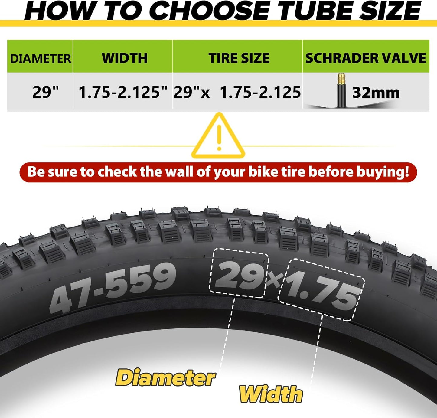Reliable Bicycle Tube - 2 Pack with Tire Levers & 32mm AV Schrader Valve | Sizes 12" to 29"