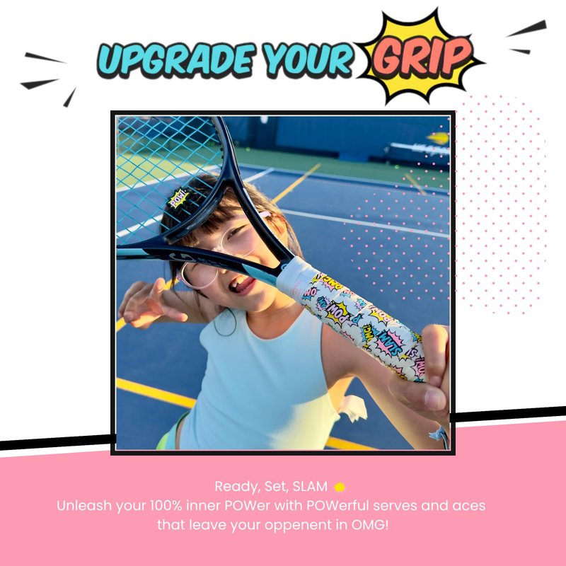 Strawberries and Cream Tennis Tape & Dampener Set - 2 Tacky 45” Long x 0.98” Wide Racket Handle Overgrips & 1 Matching Ping Dampener, Pink Anneliese Pattern