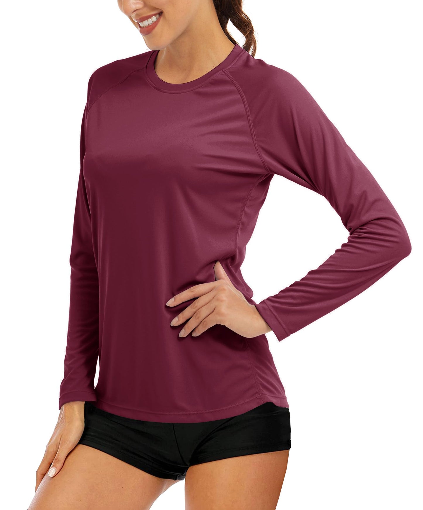 MAGCOMSEN Casual Running Shirts Fishing Tee UV Protection Shirts for Women Long Sleeve Shirts for Women Performance Shirts Workout Shirts Women Wine Red