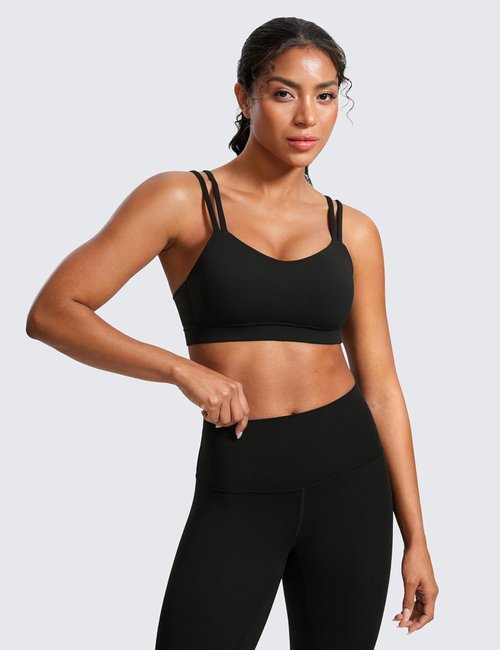 CRZ YOGA Sports Bra - Soft Butterluxe V-Neck Design with Double Spaghetti Straps | Wireless Yoga Top