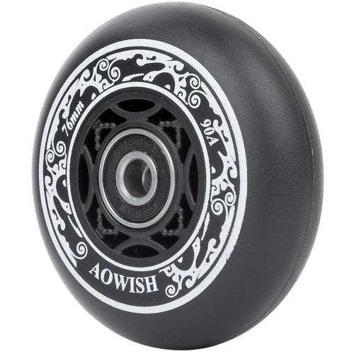 AOWISH 76mm 90a Ripsurf Wheels w/Bearings ABEC-9 for RipStik DLX Caster Board, Deluxe Junior Skateboard, 2 Wheel Pivoting Skateboard, Caster Board Skateboard (Set of 2) (BLACK)