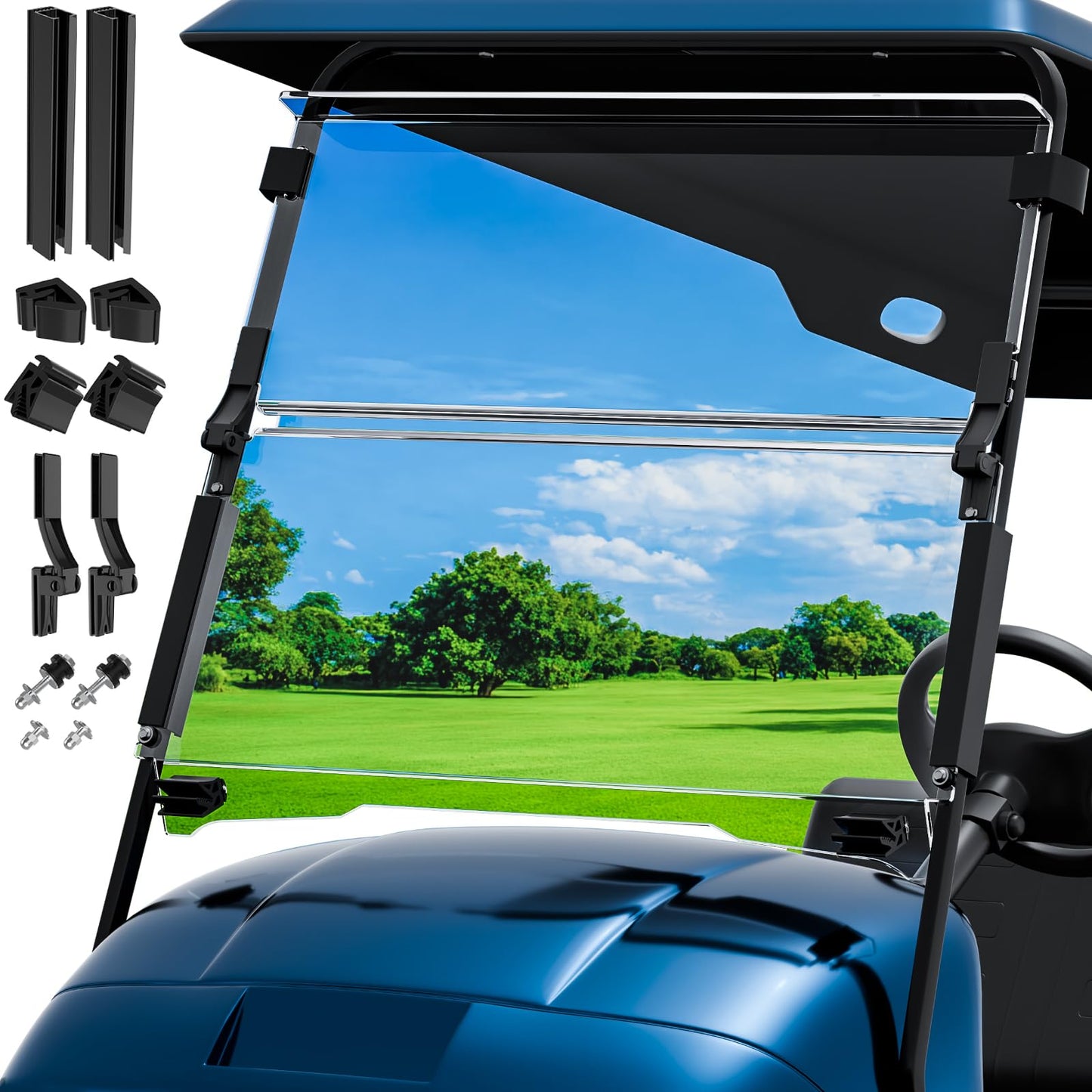 ENEKERP Front Golf Cart Windshield for 1994–2013 EZGO TXT, Fits 3/4" Roof Struts Only, Foldable 5MM PC Windshield with Heavy-Duty Hinges, Anti-UV (Clear)