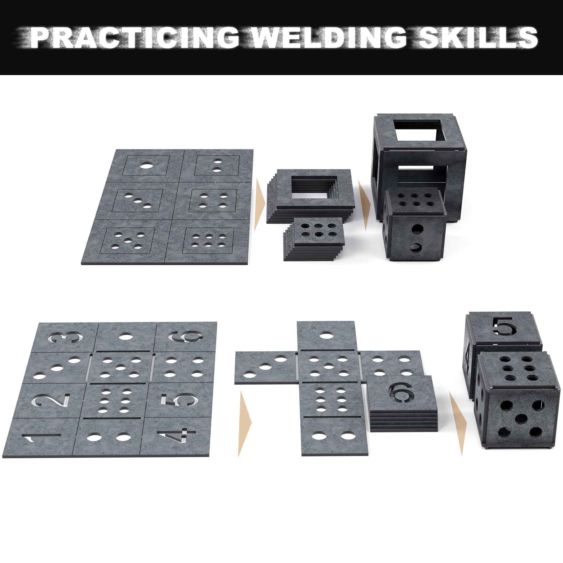 WelderElite Welding Coupons 1/8" Welding Practice Kit 11 Gauge Beginners Welding Mild Steel Sheet Can Be Used to Make 3 Dice and 1 Cube Frame
