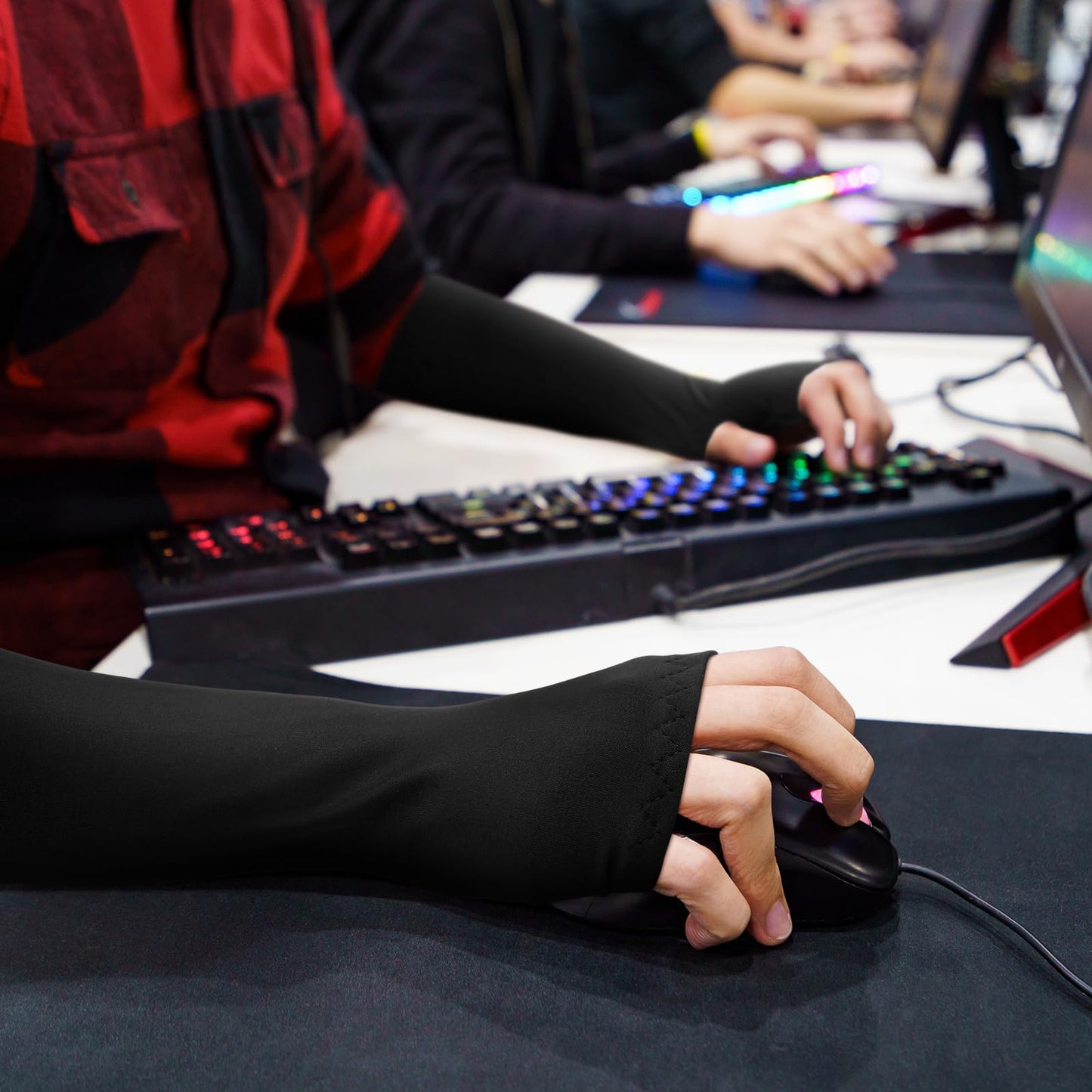 Jeere 3 Pairs Gaming Arm Sleeve PC with Thumb Hole UV Sun Protection Cooling Compression Sleeves Cover for Esports Gamers Men Women Gift