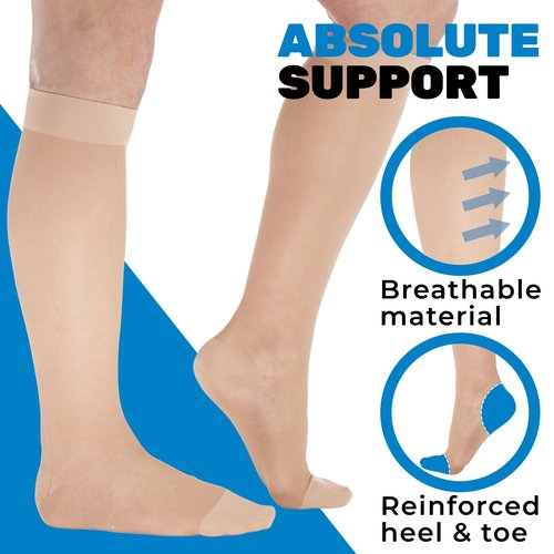 ABSOLUTE SUPPORT - Compression Stockings for Women 20-30mmHg - Sheer Graduated Support Knee High for Varicose Veins Circulation, Edema, Arthritis, Leg Pain - Natural, Medium - A205NA2