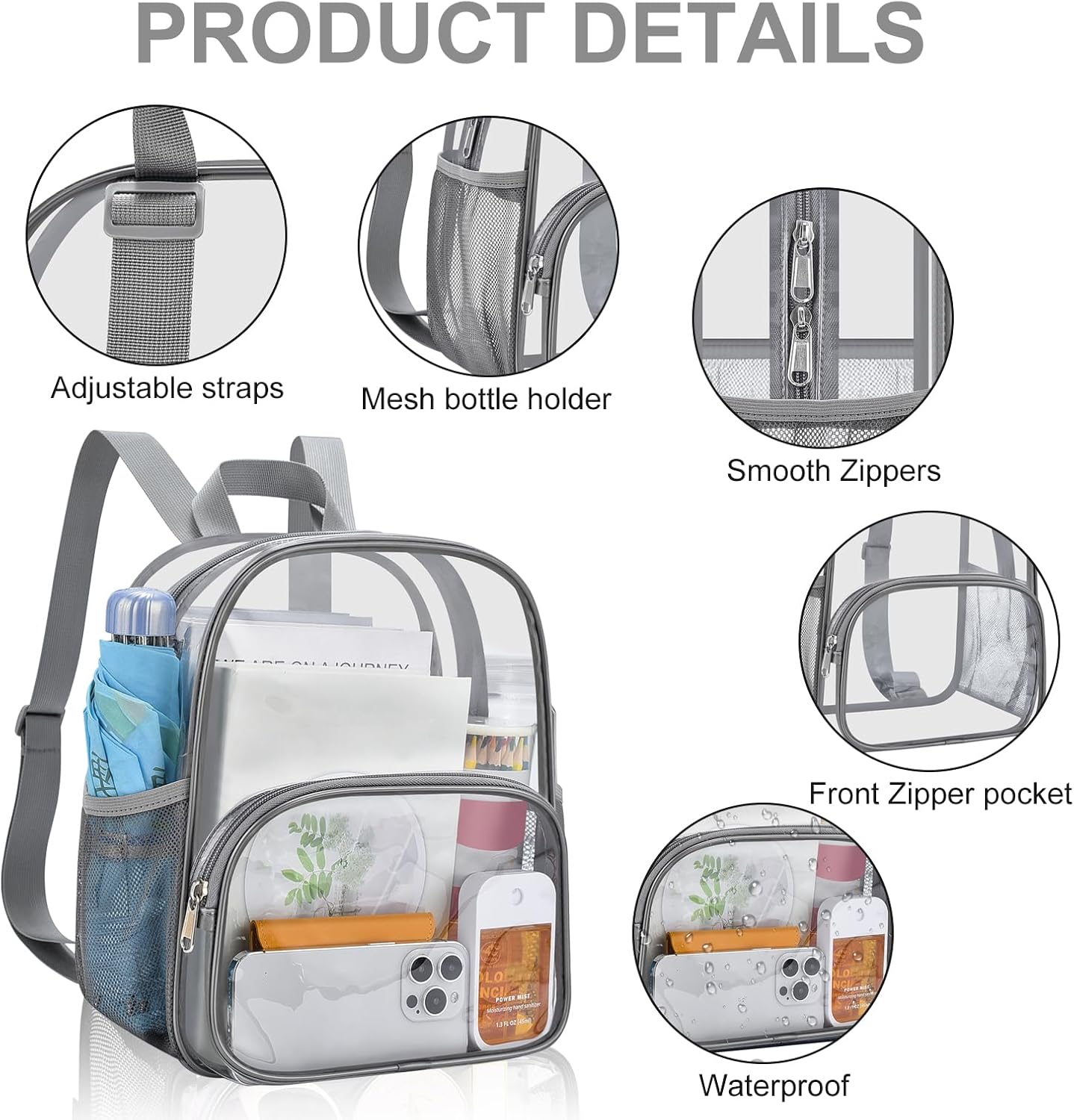 USPECLARE Clear Backpack - Stadium-Approved Small Clear Bag for Concerts & Sports | 11.5x9.5x6 Inches