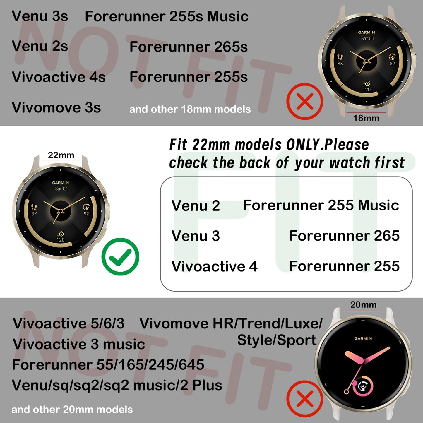22mm Nylon Sport Elastic Bands Compatible with Garmin Venu 4 45mm/Venu 3/Venu 2, 3 Pack Wristband Strap Replacement for Amazfit Bip 5/Bip 6/GTR 4/3 Pro/3/2/2e/47mm/Forerunner 265/255/Vivoactive 4