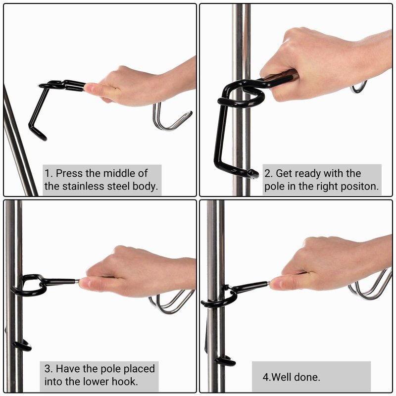 Tlence 4 Pack Camping Lantern Hook Hangers, 10" Outdoor Lamp Hanger Stand, Stainless Steel Non-Slip Tent Light Pole Hook, Portable Water Bottle Holder Bracket for Camping Hunting Fishing Hiking