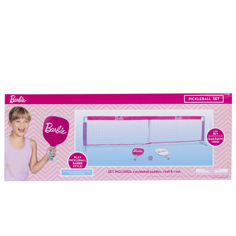 Barbie Kids Pickleball Set – Includes 2 Paddles, 1 Ball & Net – Portable Outdoor/Indoor Pickleball Game for Girls – Backyard, Driveway, Beach, Park, or Home Play