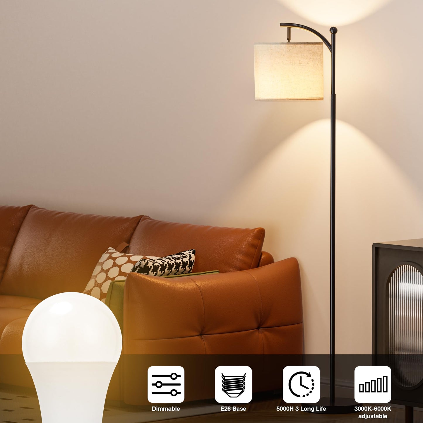 Ambimall 9W LED Light Bulbs with Remote Control, Stepless Dimmable 3000K-6000K,E26 Base