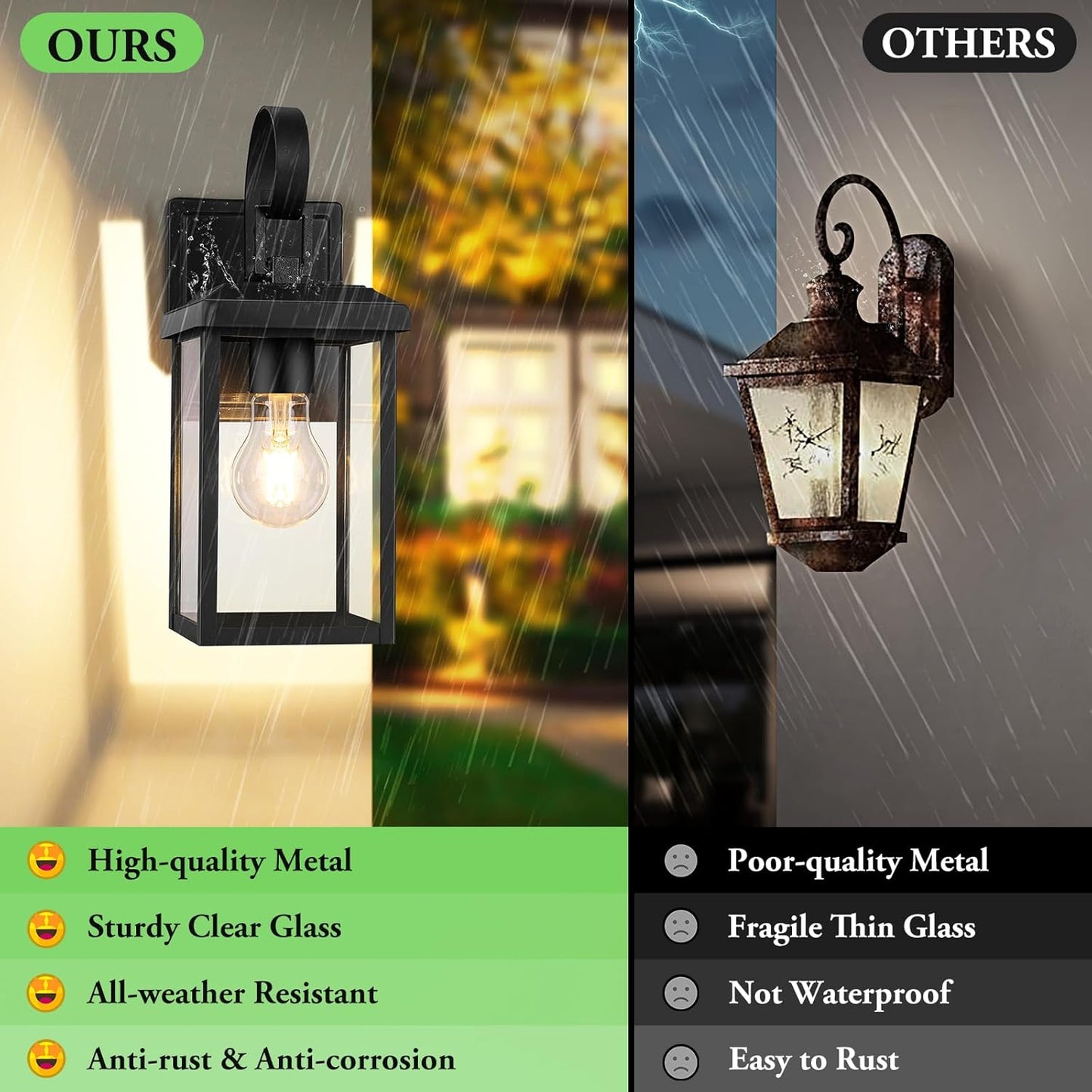 Modern Waterproof Outdoor Wall Light Fixtures - 2-Pack Black Porch Lanterns for Front Door & Garage