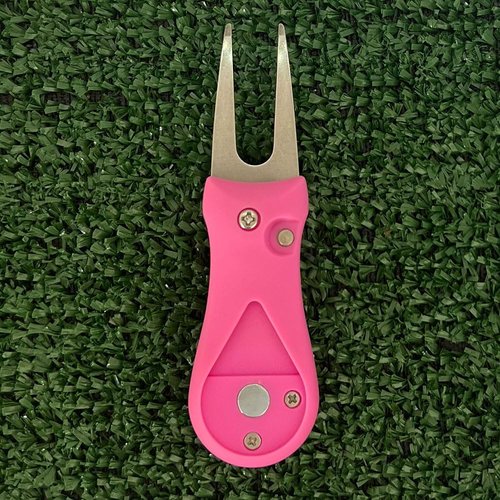 Giggle Golf Pink Plastic Divot Repair Tool with Metal Bling Flamingos Golf Ball Marker | Foldable Switchblade Divot Tool
