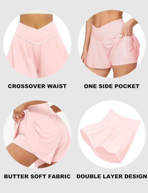 FireSwan Athletic Shorts for Women - 2-in-1 Flowy Running Shorts with Pockets | Spandex Butterfly Design