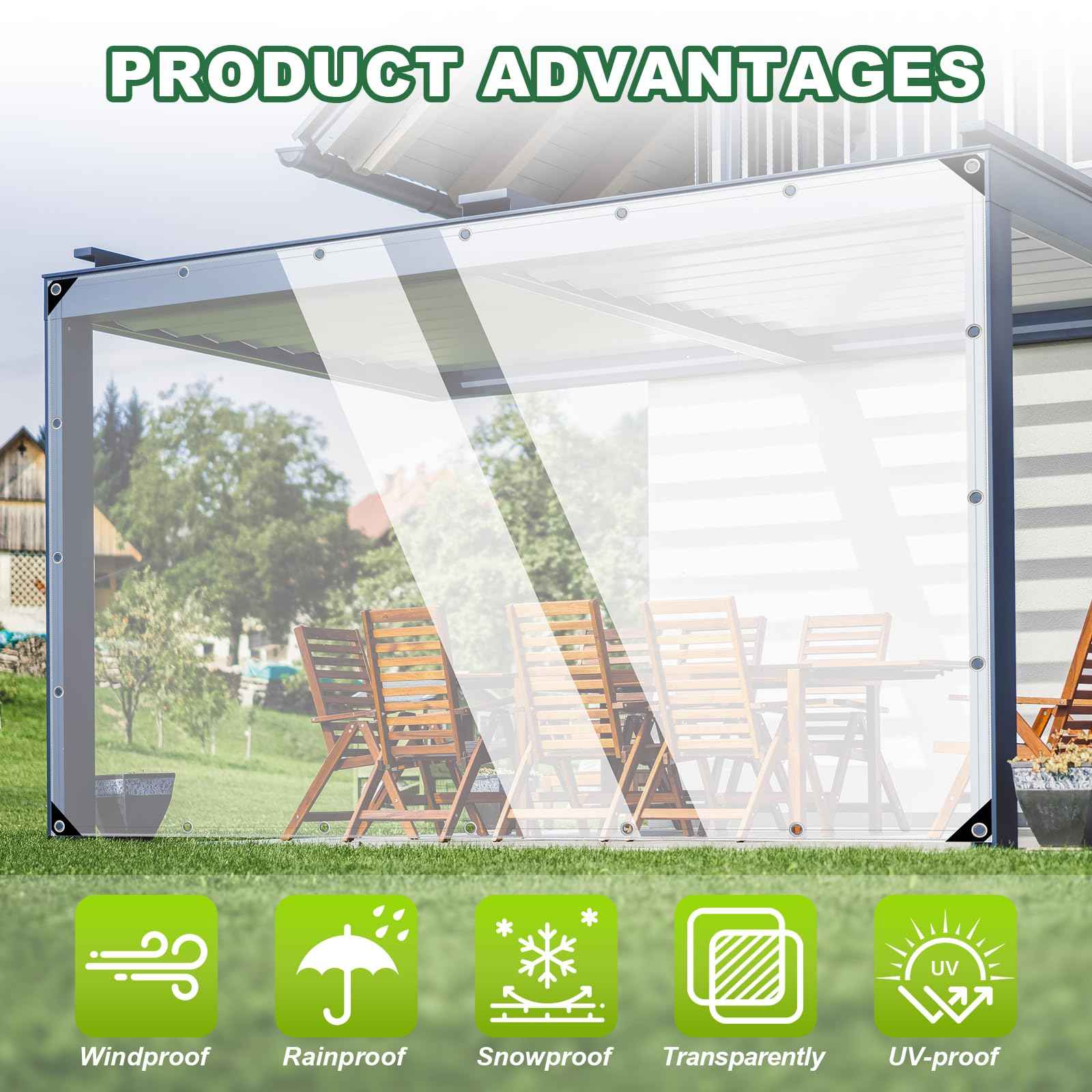 Clear Tarp,6x20ft Clear Tarps with Grommets,14 MiL Heavy Duty Waterproof with Reinforced Edge for Patio and Pavilion,Porch and Outdoor Garden Household Tarpaulin