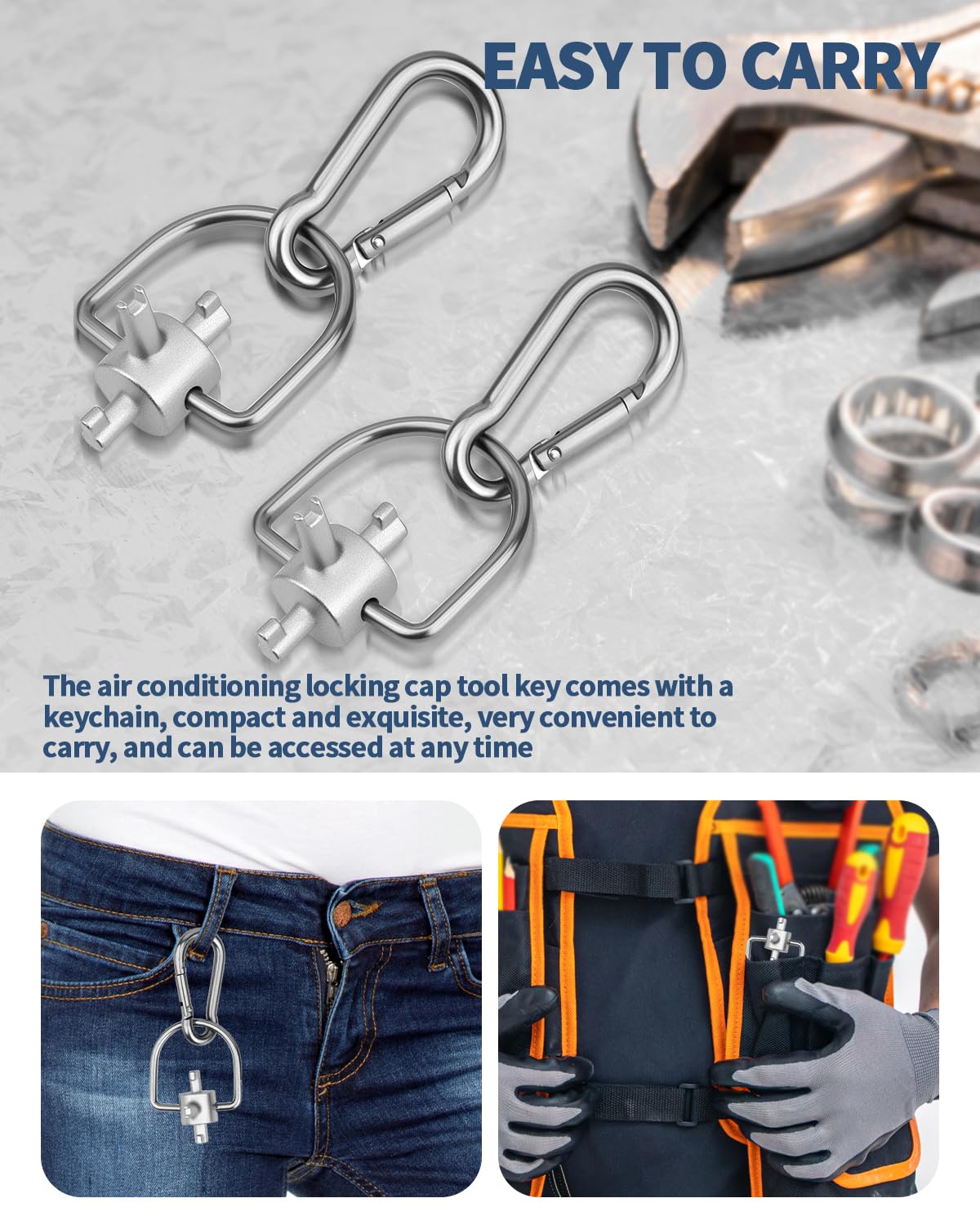 2 Pack HVAC Tools Locking Cap Key for R410A R22 Refrigerant, 3-in-1 Valve Core Removal Tool, Multi-Function HVAC Refrigerant Service Key for AC; Equipment Repair, Tamper-Resistant